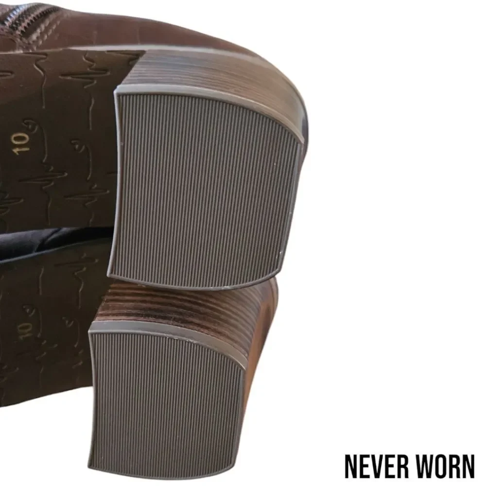 BC Footwear Make An Impact Vegan Croc-Embossed Stacked Heel Knee-High Boots 10M